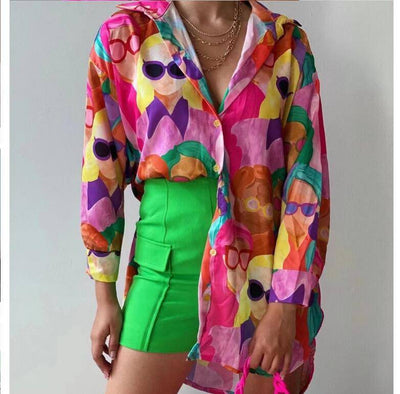 European and American Women's New Summer Printed Mid Length Shirt - Hot fashionista