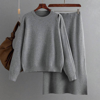 Two Pieces Outfit Women Casual 2 Piece Knit Sweater Skirt Sets Knitted Women Clothing - Hot fashionista