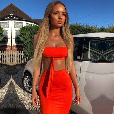 Sexy Two Piece Set 2 Piece Set Women Two Piece Outfits Crop Top And Skirt Set Bodycon Matching Sets - Hot fashionista
