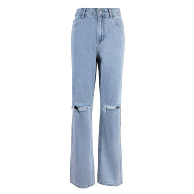 New high waisted straight leg pants, washed denim jeans, ins, commuting blue pants, cotton denim, women's jeans - Hot fashionista