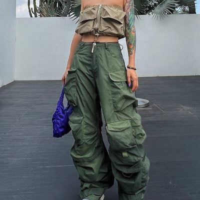 Cambrie High Waist Patchwork Pockets Cargo Pants - Hot fashionista