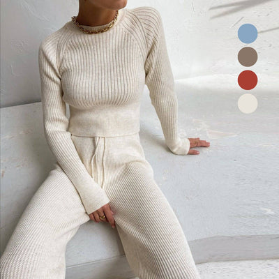 Cryptographic Casual Fashion Knitted Top and Pant Two Piece Set Loungewear Women Matching Set - Hot fashionista
