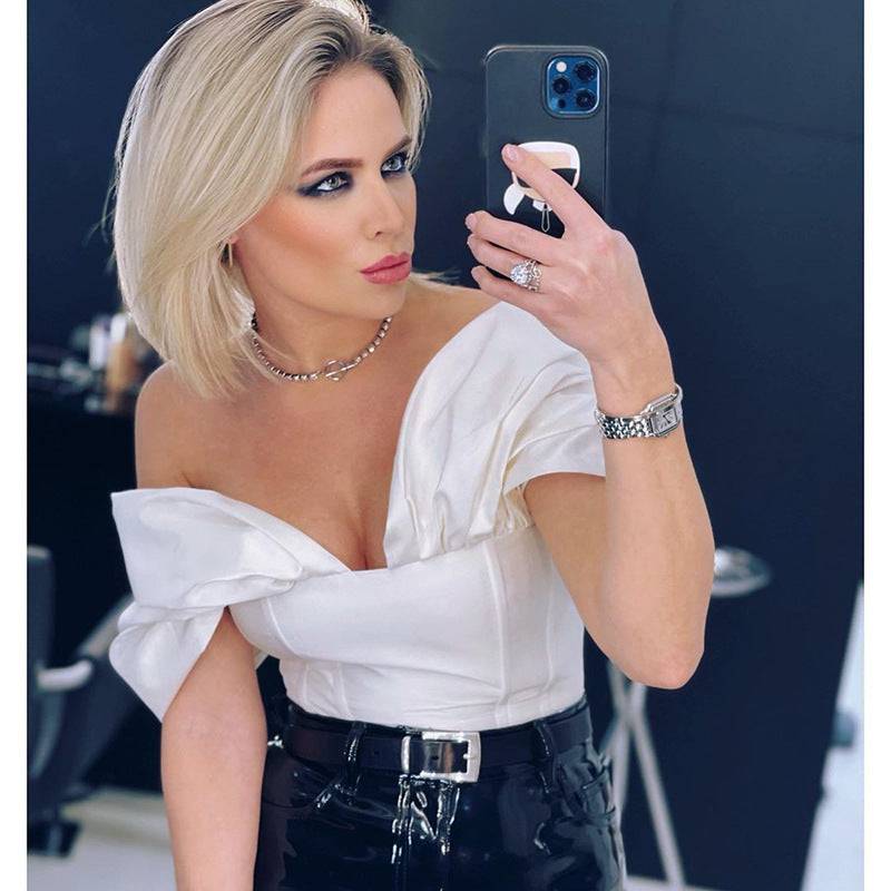 Sexy Off The Shoulder Strappy Wrap Top Summer New Pile Sleeve Women V-Neck Corset - Hot fashionista