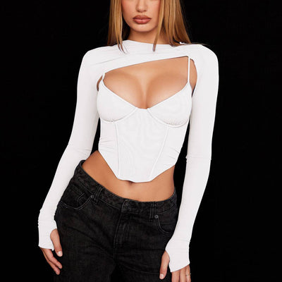 Dianne Long Sleeve Spaghetti Strap Solid Corset Top - Hot fashionista