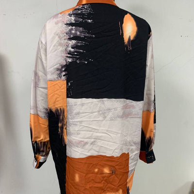 Donna Long Sleeve Brush Print Colorblock Blouse - Hot fashionista