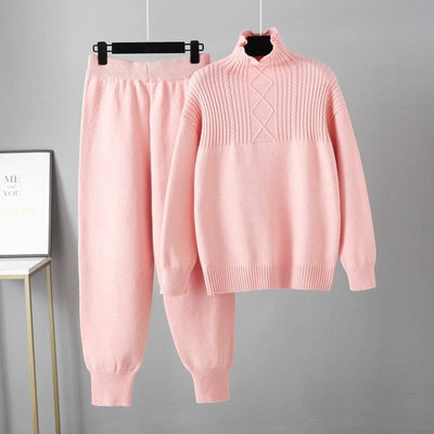 Two Piece Autumn Winter Women Knit Sweater Tracksuit Fashion Loose Pant Set Thick Warm Lady Casual Suit - Hot fashionista