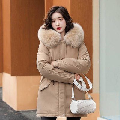 Pai overcomes the new mid to long style temperament of cotton jacket, small stature, winter plush and thick oversized cotton jacket for women - Hot fashionista