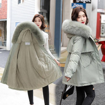 Pai overcomes the new mid to long style temperament of cotton jacket, small stature, winter plush and thick oversized cotton jacket for women - Hot fashionista