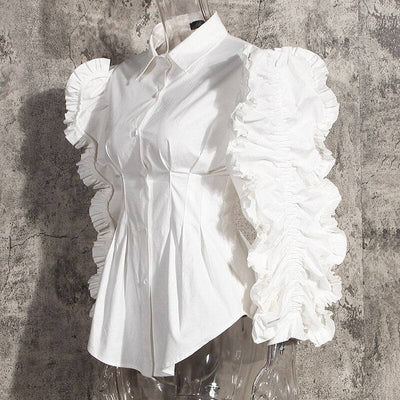 Lapel Long Sleeve Stitching Three-dimensional Ruffles Loose Blouse Shirt Woman Summer New Fashion - Hot fashionista