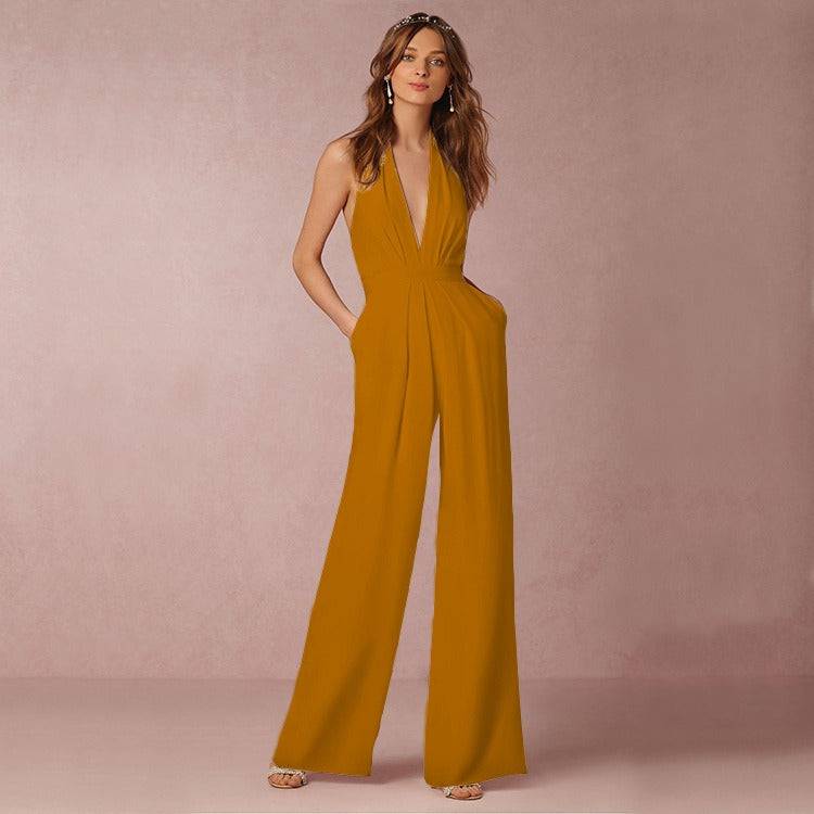 New European and American women's banquet dress jumpsuit, popular sexy hanging neck women's pants - Hot fashionista
