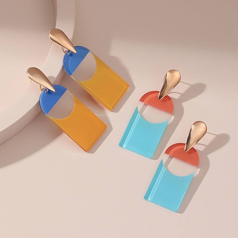 Acrylic geometric color matching fashion earrings