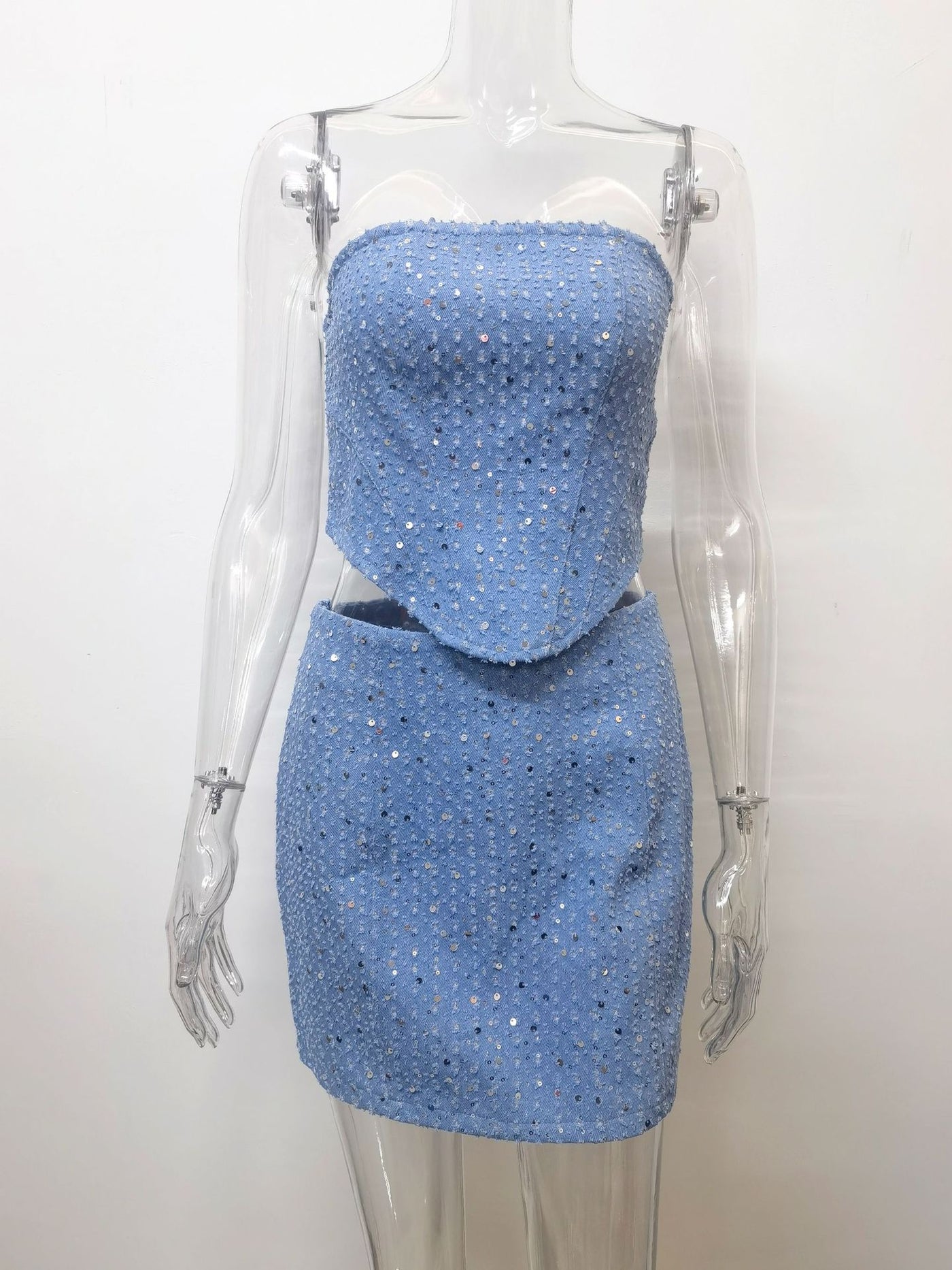 Martha Sequin Zipper Tube Top And Mini Skirt Set - Hot fashionista