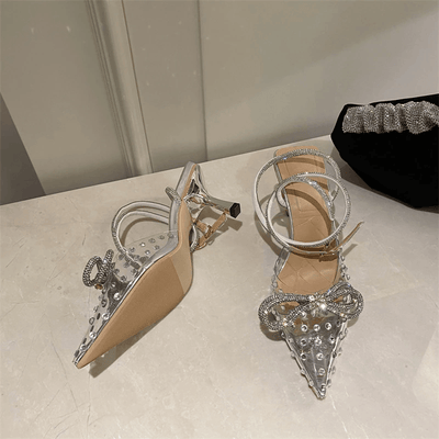 Hot Fashionista Faye Pointed Toe Crystal Bowknot Ankle Strap Sandal