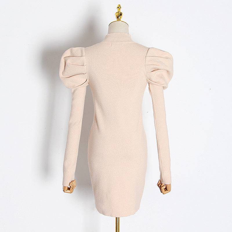 Jolene Puff Sleeves Knit Dress - Hot fashionista