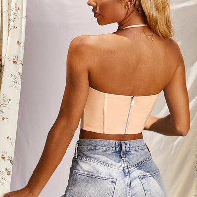 Tricia  Halter Neck Lace Front Crop Cami Top - Hot fashionista