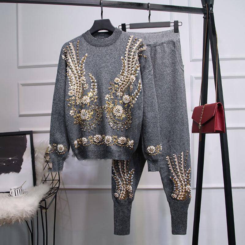 Annierose Beaded Sweater, Pants Set - Hot fashionista
