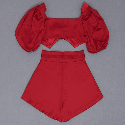 Tyne Puff Sleeve Belted Crop Top & Mini Skirt Set - Hot fashionista