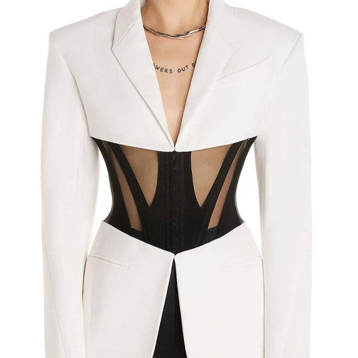 Candice Single-breasted Corseted Blazer In White - Hot fashionista
