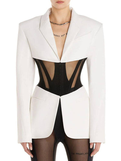 Candice Single-breasted Corseted Blazer In White - Hot fashionista