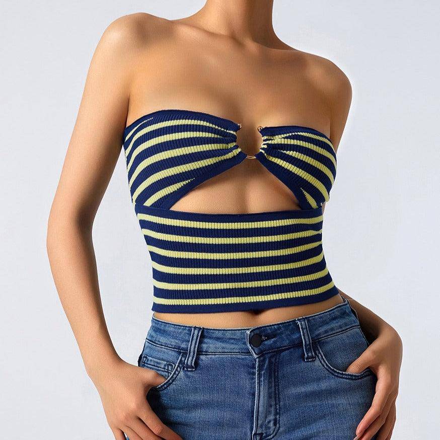Toni Hoop Linked Hollow Out Strapless Top with Loop - Hot fashionista