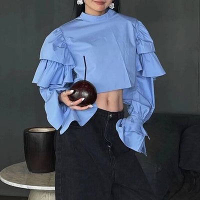 Salma Plain Flare Sleeves Crop Top - Hot fashionista
