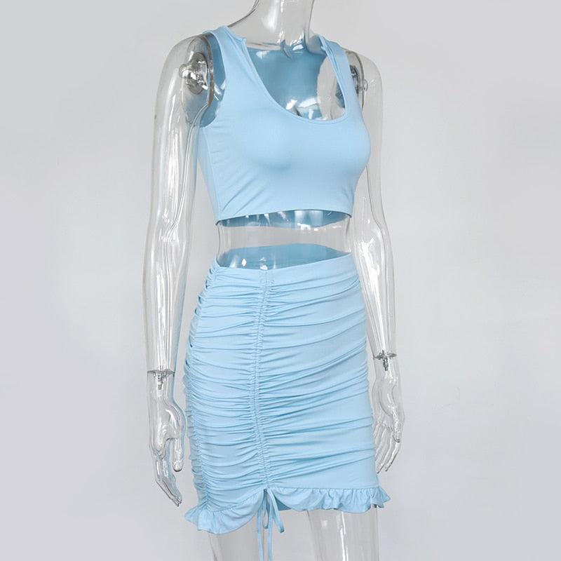 Josephine Sports Bra Top & Ruched Ruffle Hem Skirt Set - Hot fashionista
