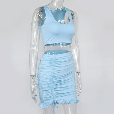 Josephine Sports Bra Top & Ruched Ruffle Hem Skirt Set - Hot fashionista