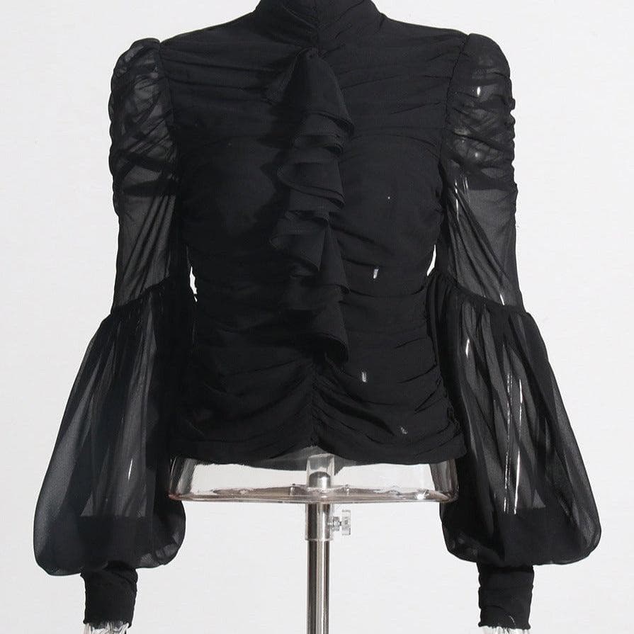 Abigail Solid Mock Neck Ruched Blouse - Hot fashionista