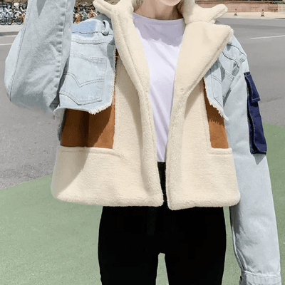 Daisy Long Sleeve Fur Denim Jacket - Hot fashionista