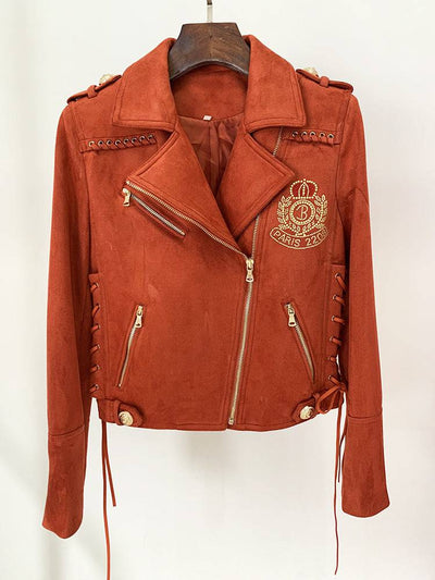 Eliane Lacing Up Tassel Synthetic Suede Leather Jacket - Hot fashionista