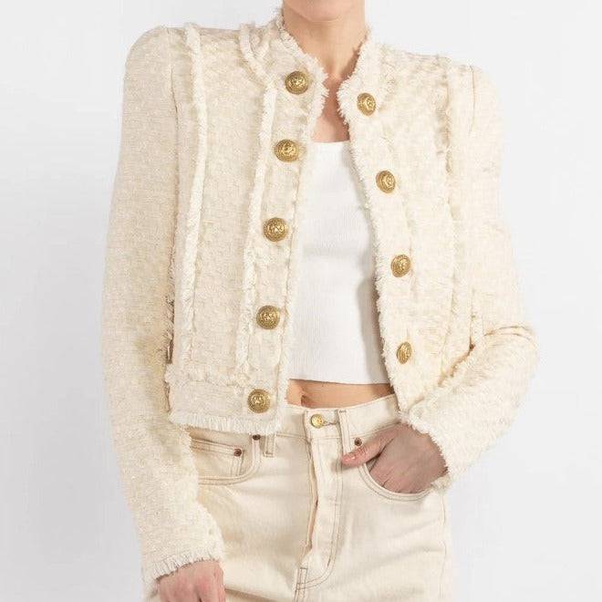 Lisbeth Long Sleeve Fringed Tweed Jacket - Hot fashionista