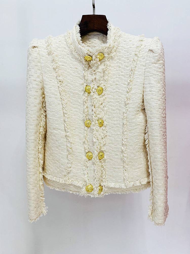 Lisbeth Long Sleeve Fringed Tweed Jacket - Hot fashionista