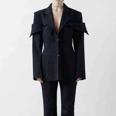 Elvie Irregular Blazer Top & Flare Pants Set - Hot fashionista