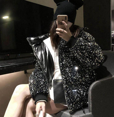 Kylie Sequined Leatherette Jacket - Hot fashionista