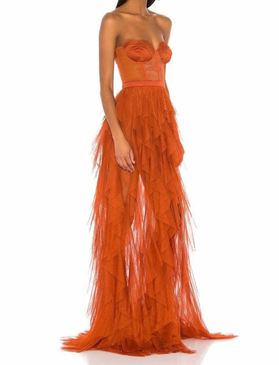 Maria Elegant Rust Tiered Ruffles Tulle Prom Dress - Hot fashionista