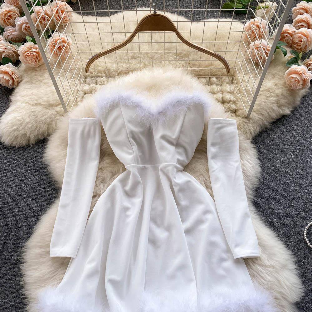 Rowena Strapless Backless Furry Christmas Mini Dress - Hot fashionista