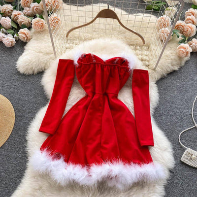 Rowena Strapless Backless Furry Christmas Mini Dress - Hot fashionista