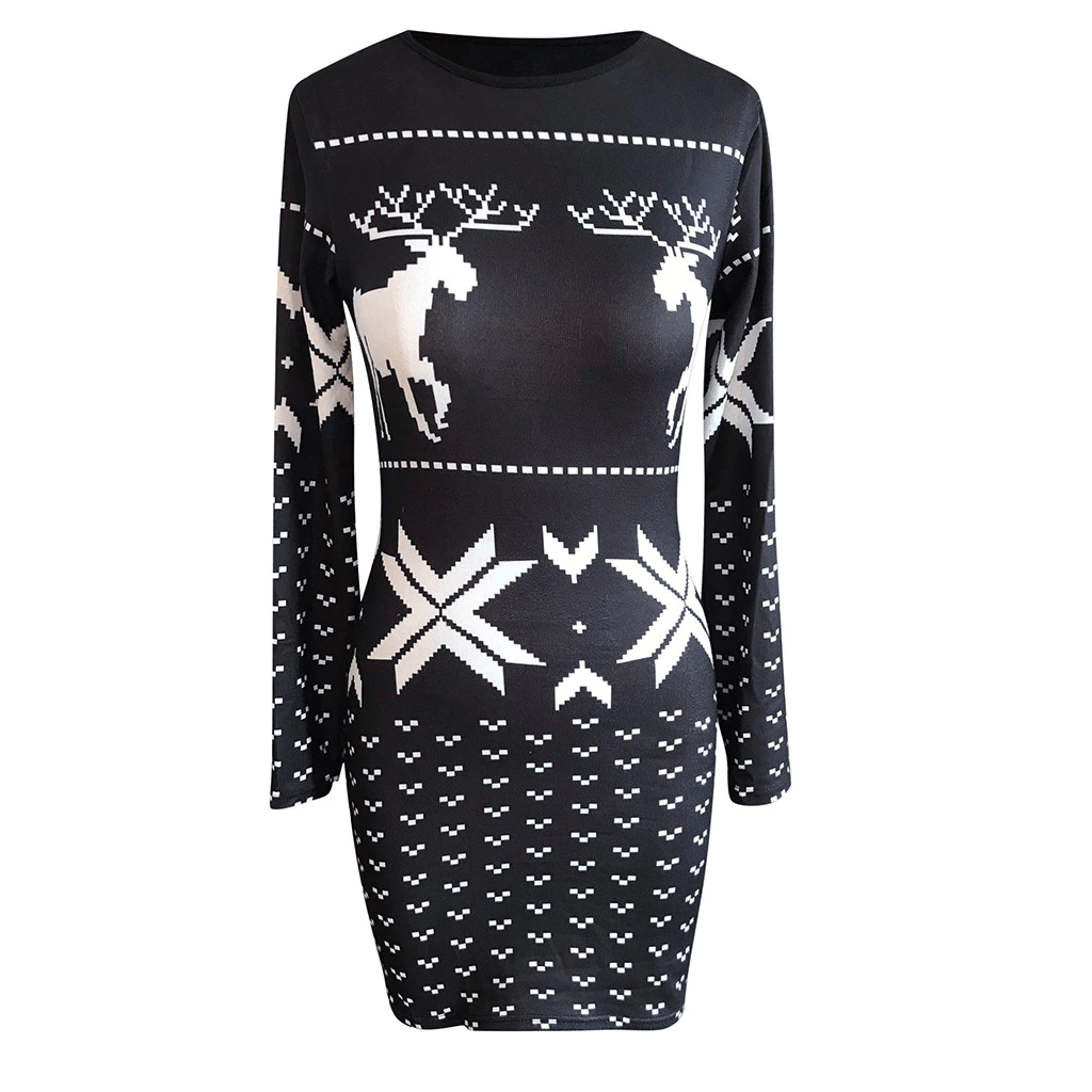 Sarah Long Sleeve Reindeer Print Mini Dress - Hot fashionista