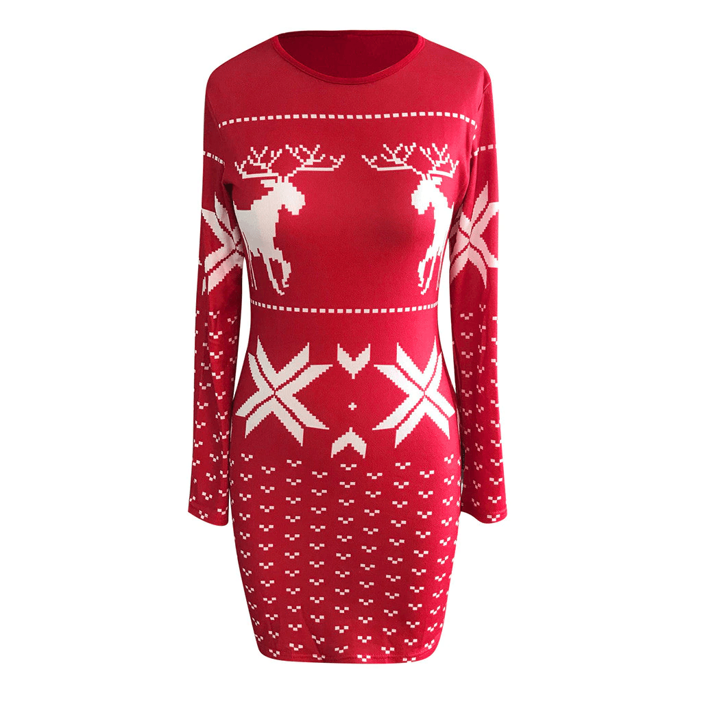 Sarah Long Sleeve Reindeer Print Mini Dress - Hot fashionista