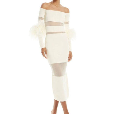 Lana Long Sleeve Feather Midi Dress - Hot fashionista