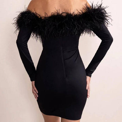 Lucy Long Sleeves Feather Trim Mini Dress - Hot fashionista