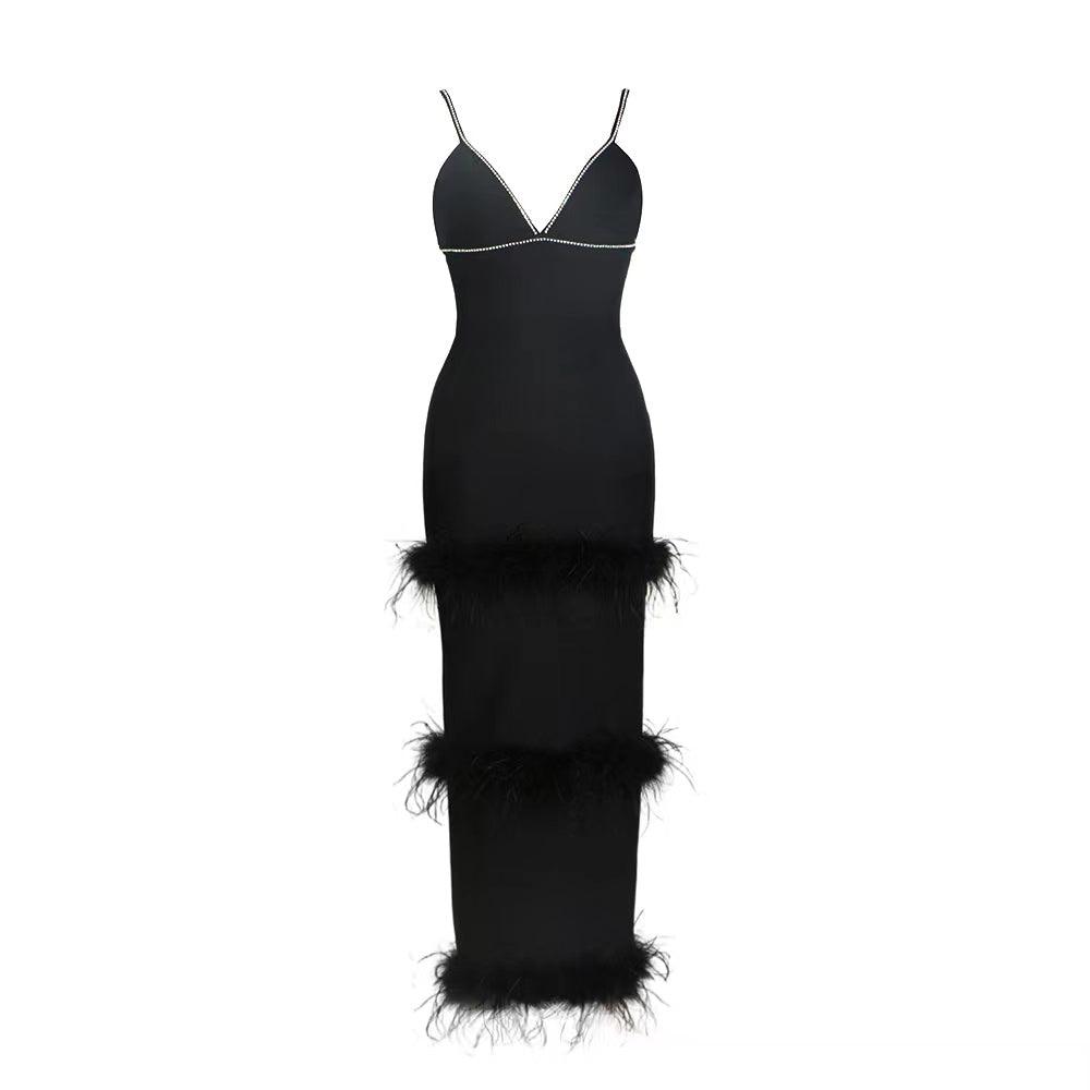 Penelope Sleeveless Deep V Neck Feather Maxi Dress - Hot fashionista