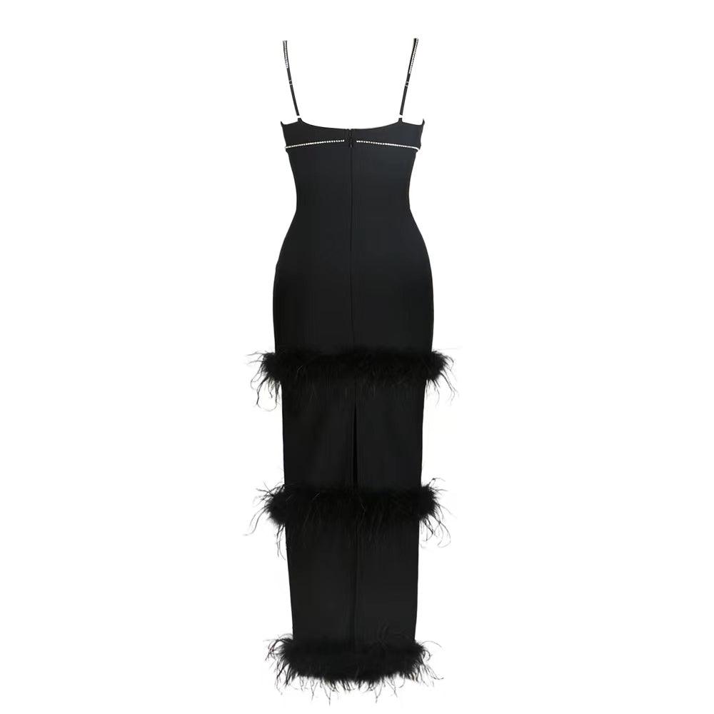 Penelope Sleeveless Deep V Neck Feather Maxi Dress - Hot fashionista