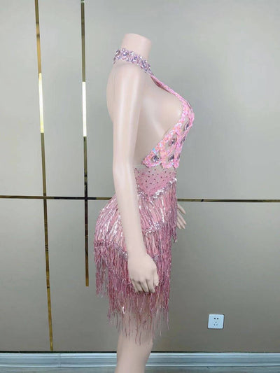 Heath Sleeveless Sparkly Rhinestone Fringe Mini Dress - Hot fashionista