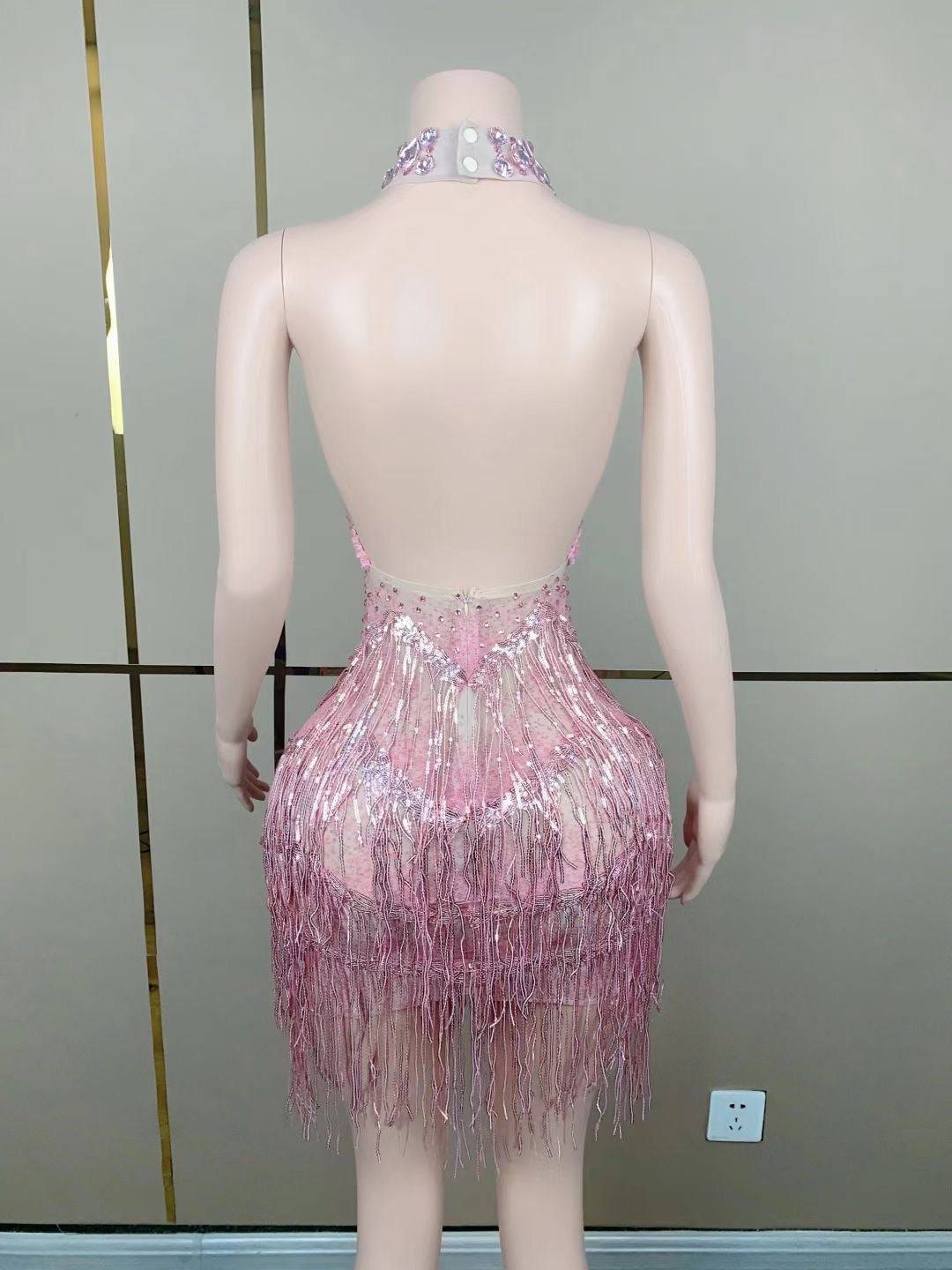Heath Sleeveless Sparkly Rhinestone Fringe Mini Dress - Hot fashionista