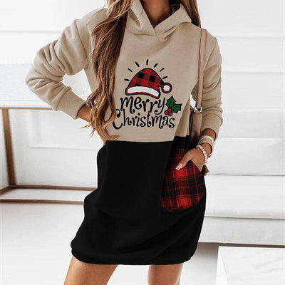 Helen Long Sleeve Hooded Mini Christmas Dress - Hot fashionista