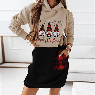 Helen Long Sleeve Hooded Mini Christmas Dress - Hot fashionista