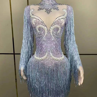 Lanie Long Sleeve Crystal Fringe Mini Dress - Hot fashionista