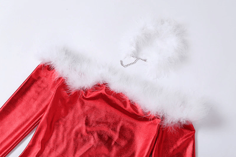 Nikki Solid Faux Fur Off Shoulder Christmas Dress - Hot fashionista