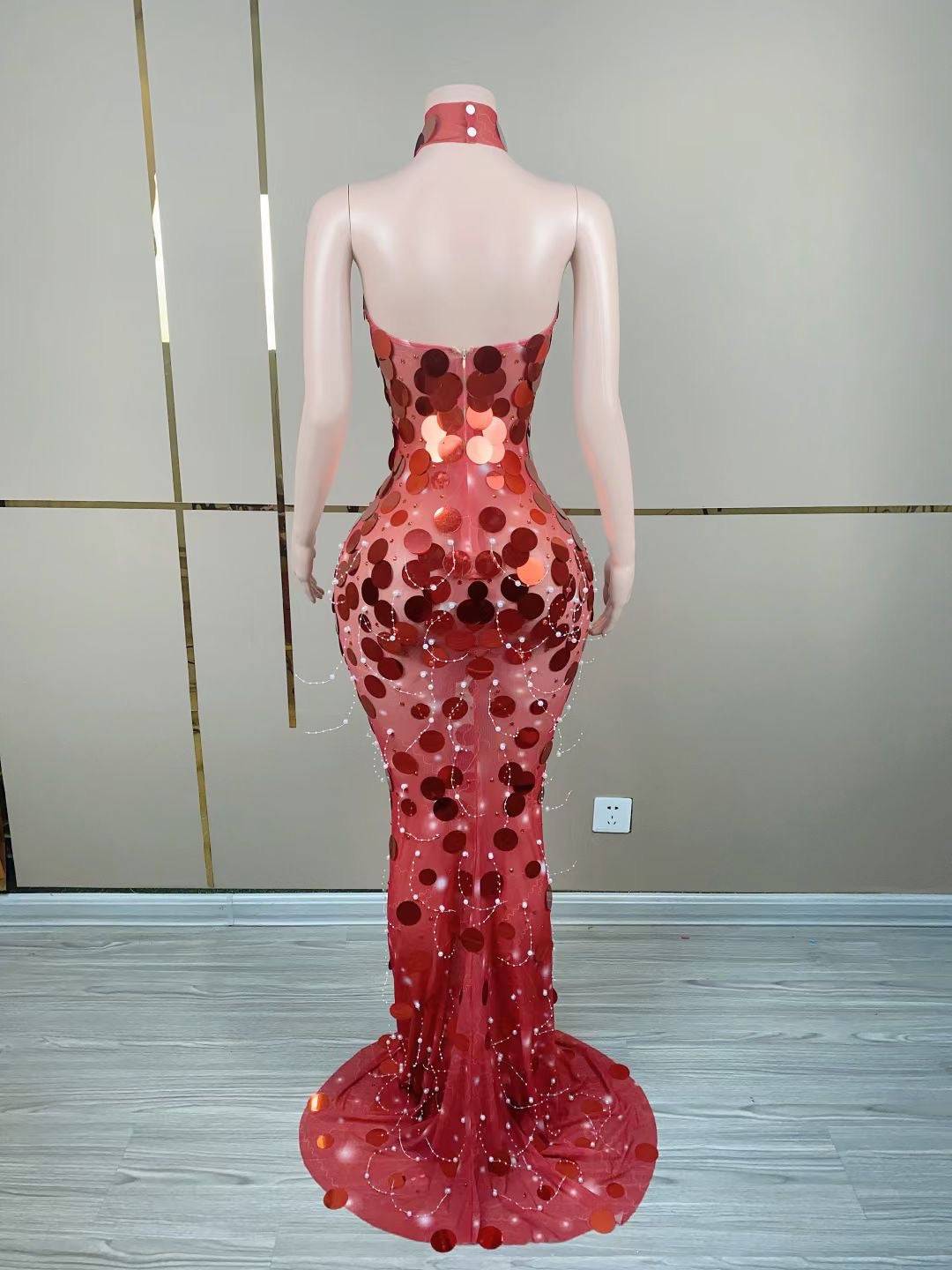 Robynn Strapless Red Sequins Transparent Maxi Dress - Hot fashionista